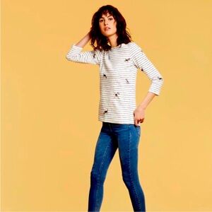 Joules Harbour Print Jersey Top - Cream Stripe Dog Print Size 6